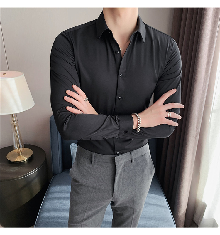 Viscose/Polyester/Spandex Formal Shirt for Men Professional Slim Fit Solid Color Shirt