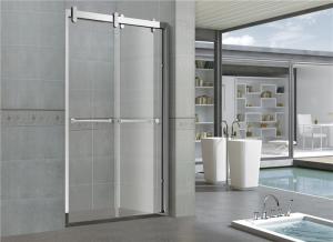 Quality 8mm / 10mm Clear / Frosted Double Move Sliding Glass Shower Doors With CUPC certification Big Hanging Wheels wholesale