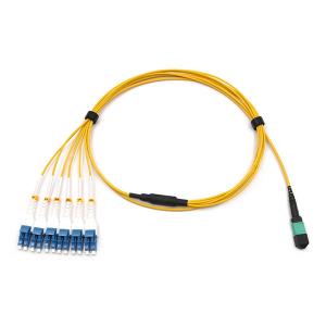 Quality MPO/APC Male To 6 LC Uniboot Single Mode Breakout Cable OFNR Yellow Jacket wholesale