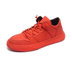 Quality Bright Red Lace Up Breathable Mens Leather Sneakers wholesale