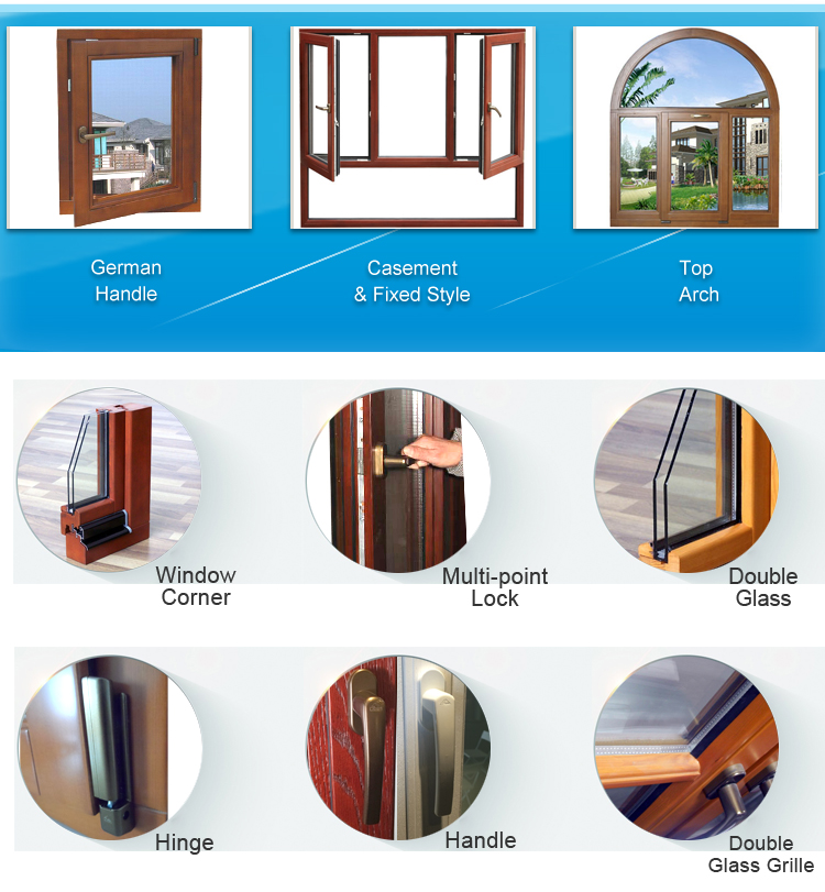 KDSBuilding Modern Solid Grill Design Mosquito Anti Theft Double Glaze Wooden casement window