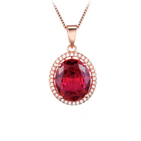 Rose Gold Plate Sterling Silver Oval Pink Cubic Zirconia Pendant Necklace 18