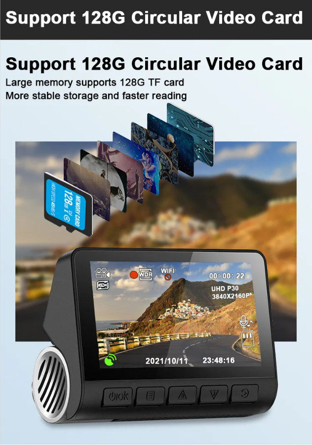 3 Inch IPS Screen UHD 4K GPS Dash Cam WIFI GPS Car DVR Dashboard Camera