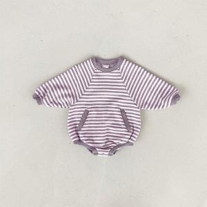 Quality Baby Double Pocket Striped French Terry Newborn Bubble Romper wholesale