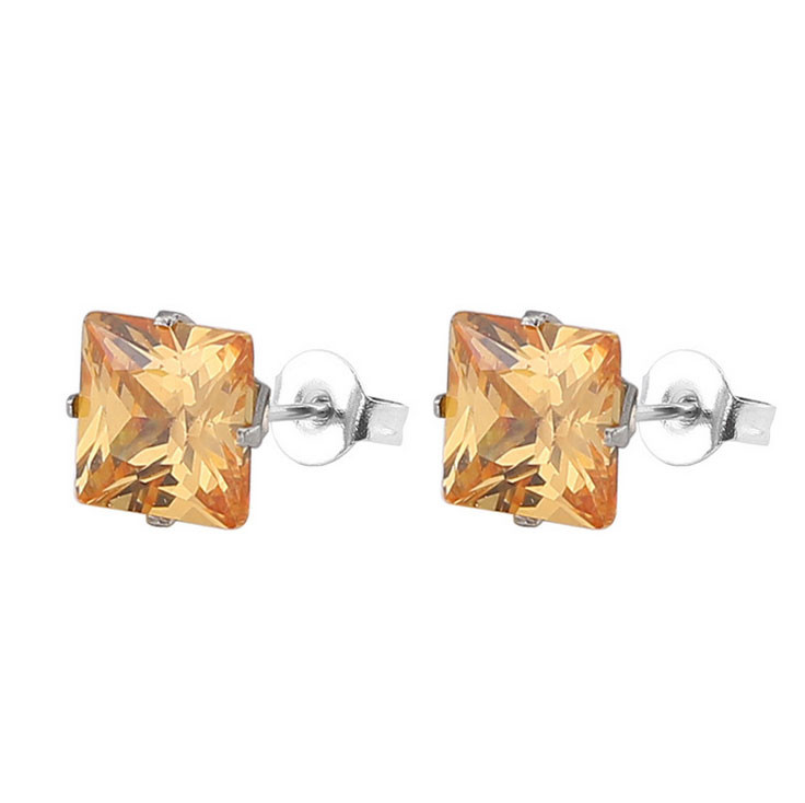Women Men Zircon Diamond Square Stud Earrings Stainless Steel Body Piercing Jewelry Earrings