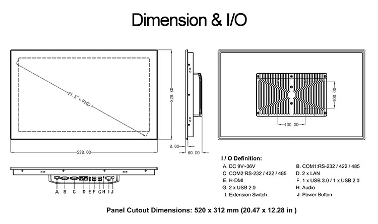 TPM2.0 Industrial Panel Pc Touch Screen 21.5 Inch Widescreen MSATA