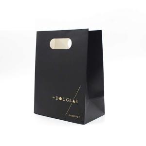 Quality Custom Print Black Boutique Gold Hot Foil Paper Bag With Die Cut Handles wholesale