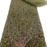 Latest fashionable aso ebi beaded lace wedding dress with shiny beaded French
