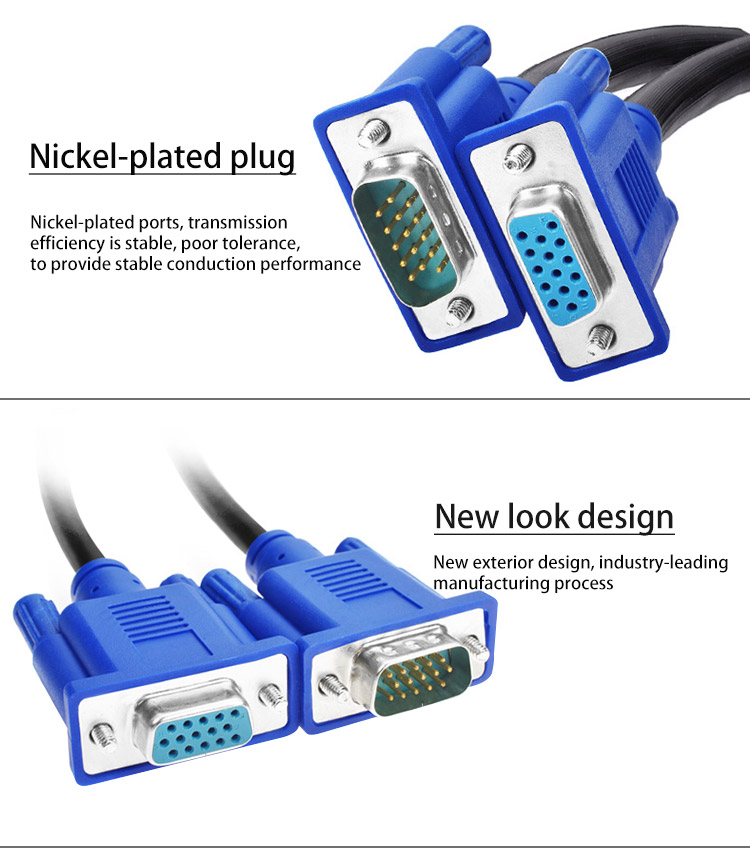 Multimedia VGA Monitor Cables To Connect Laptop Tv Gold Plated PVC Jacketed