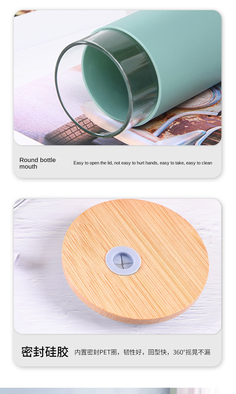 Spill Proof 500ml Colorful Outdoor Travel Glass Water Bottle With Straw Bamboo Lid Water Bottle Lightweight For Home OfficeCustomized Acceptable
