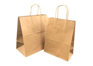 Quality Recycled Brown Kraft Paper Bags For Take Away Food With Handles Foil Stamping wholesale