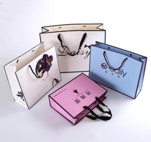 Quality Cosmetics Three Sections Rope Apparel Paper Bag Ivory Board Boutique Packaging Bags wholesale