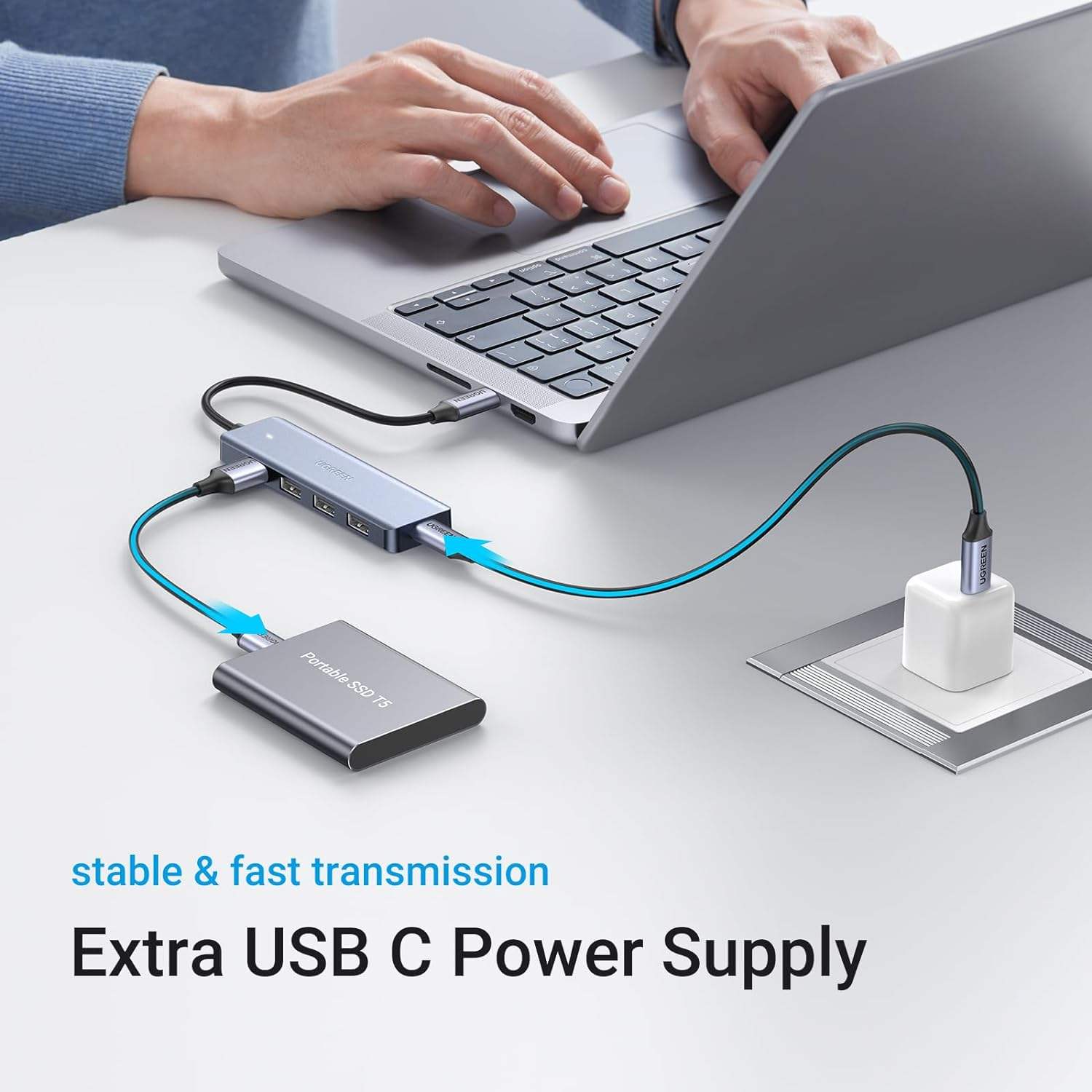 USB C Hub 4 Ports, USB C to USB Hub with 4 USB 3.0, Powered USB C Splitter for Laptop