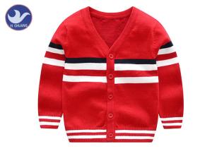 Quality Red V Neck Boys Cardigan Sweater Children Cotton Knitted Outwear For Spring / Autumn wholesale
