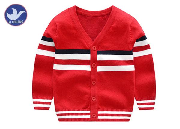 Red V Neck Boys Cardigan Sweater Children Cotton Knitted Outwear For Spring /