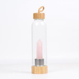 Quality Wellness Healing Gemstone Glass Bottles For Water Storage , Infused Rose Quartz Crystal Water Bottle wholesale