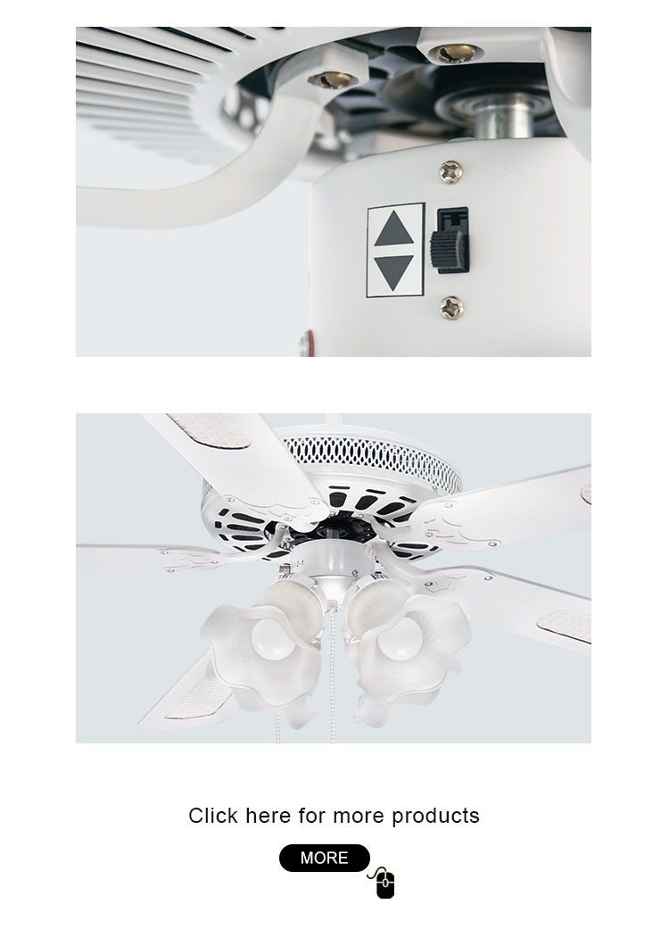 52 Inch 132cm Decorative Pull Chain Ceiling Fan with Lamps and 5 Blades 1stshine OEM