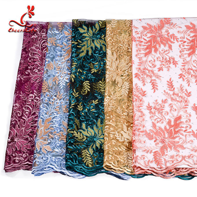French Luxury Embroidered Lace Fabric / Dress Voile Tulle Lace Fabric Flowers Decoration