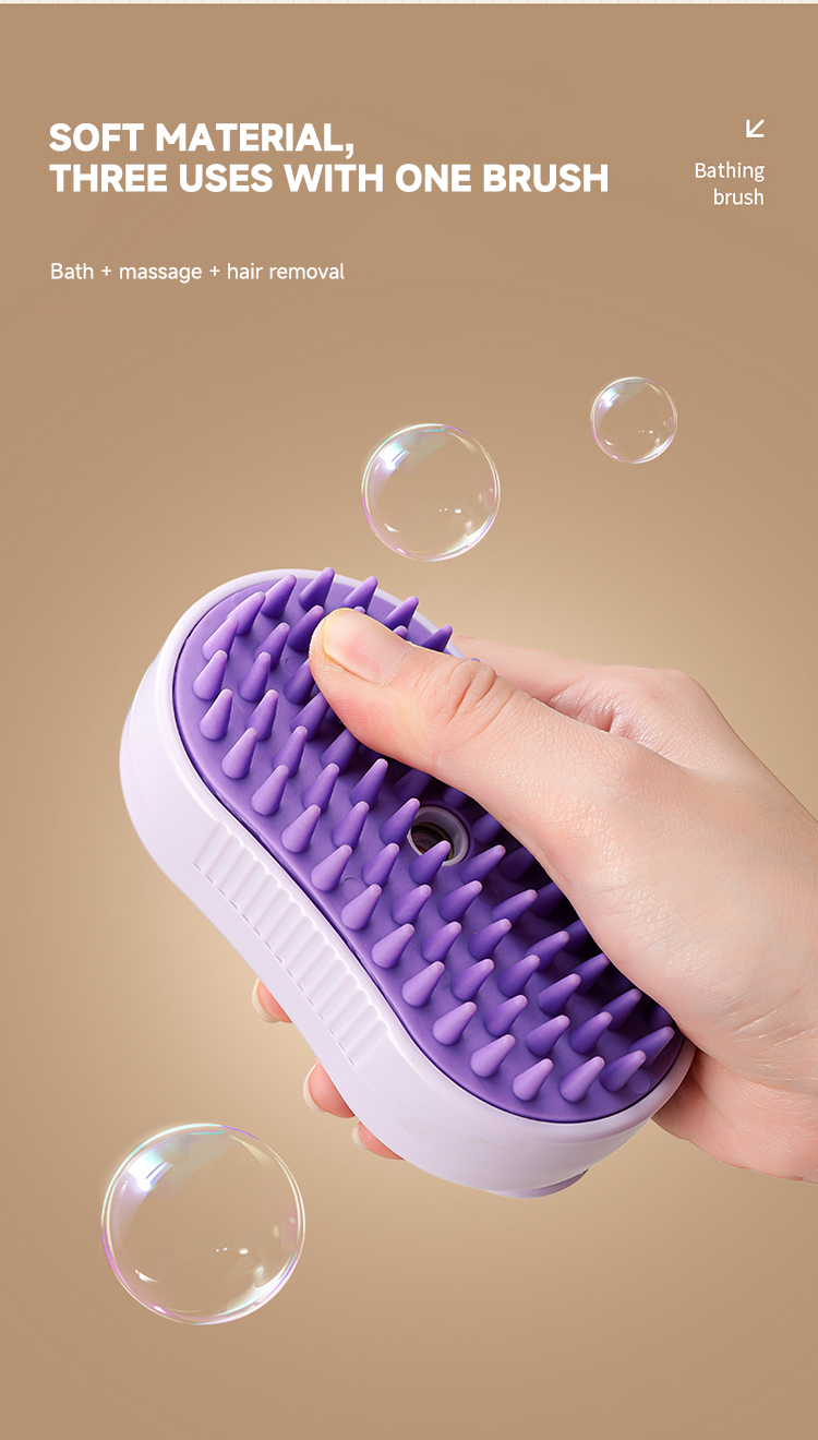 Grooming Steamer Brush Pet Hair Removal Spray Comb 3 In1 Self Cleaning Steam ABS TPR
