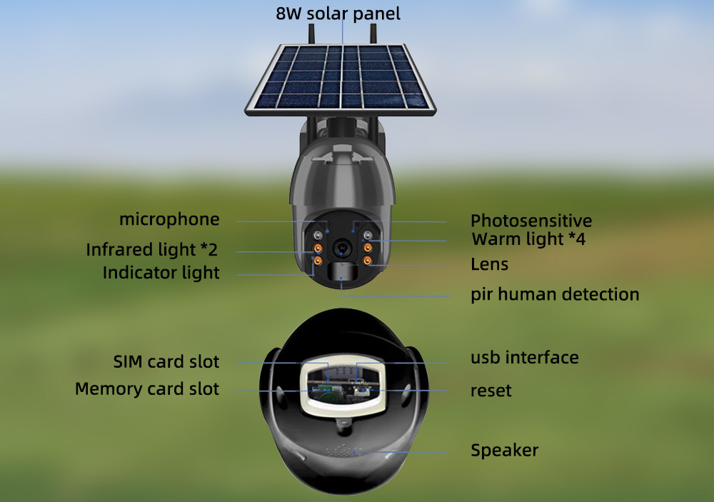4MP Cellular Solar Battery Powered Camera 3G 4G LTE Security Camera PIR Motion 2K