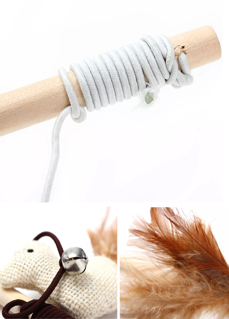 M Size Cat Teaser Wand Cute Wood Cat Feather Wand OEM ODM Cat Teaser Stick