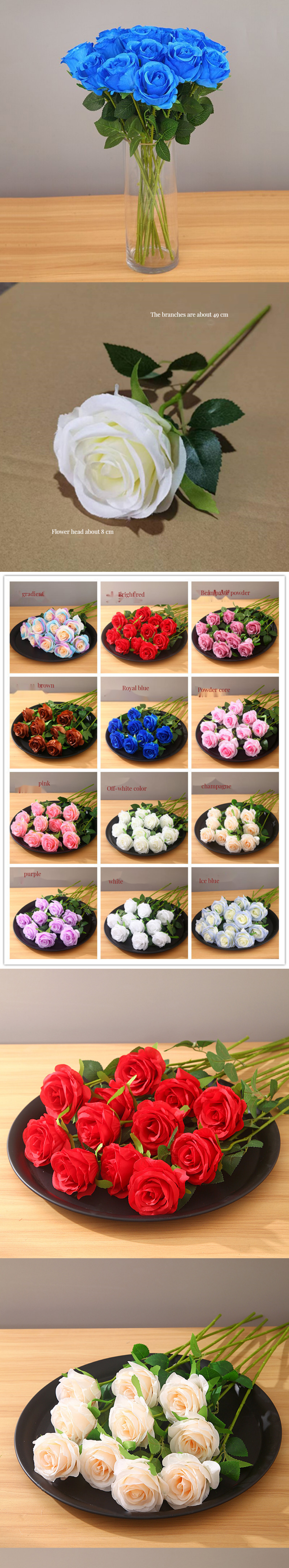 30cm Custom Red White Artificial Single Velvet Roses for Real Touch Events Decoration