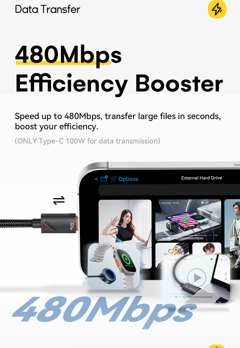 ESSAGER ES-X66 2 in 1 Cable USB C to Type C Lighting Data Charging Cable