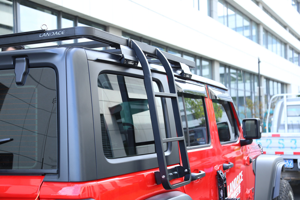 200kg Load Capacity Black Powder Coating Aluminum Alloy Car Roof Racks with Ladder for Jeep Wrangler on Top