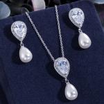 Ladies Luxury CZ Zircon Bridal Wedding Jewelry Sets Exquisite Necklace Earring