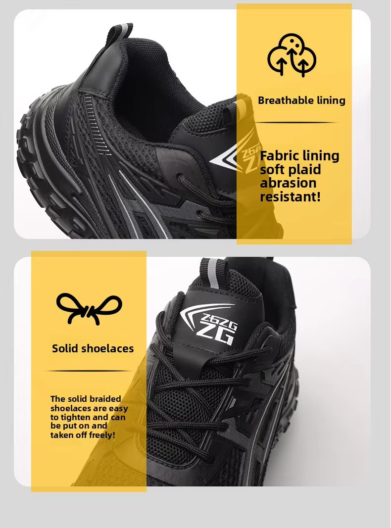 Anti-smashing Steel Toe Work Shoes With Kevlar Mid Sole And Breathable PU Flying Knit Upper