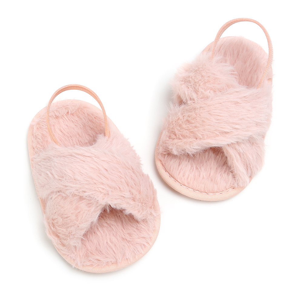 New designed Faux fur soft-sole 0-18 months girl anti-slip walking baby sandals