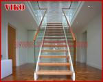 Solid Wood Staircase VK93S Beech Handrail Tread Beech ,Railing tempered glass,