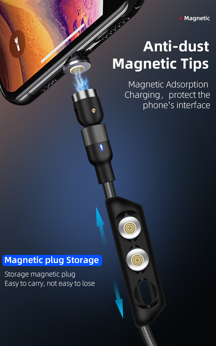 540 Degree 3A Magnetic Micro USB Quick Charging Cable