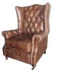 Retro Brown Genuine Leather Chesterfield Armchair For Home Office Bar
