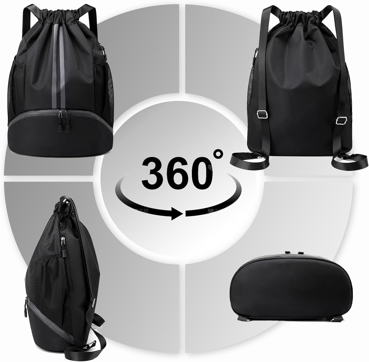 HOEDIA SPORTS DRAWSTRING BACKPACK - STRING SWIM GYM BAG WITH SHOES COMPARTMENT AND WET PROOF POCKET FOR WOMEN&MEN