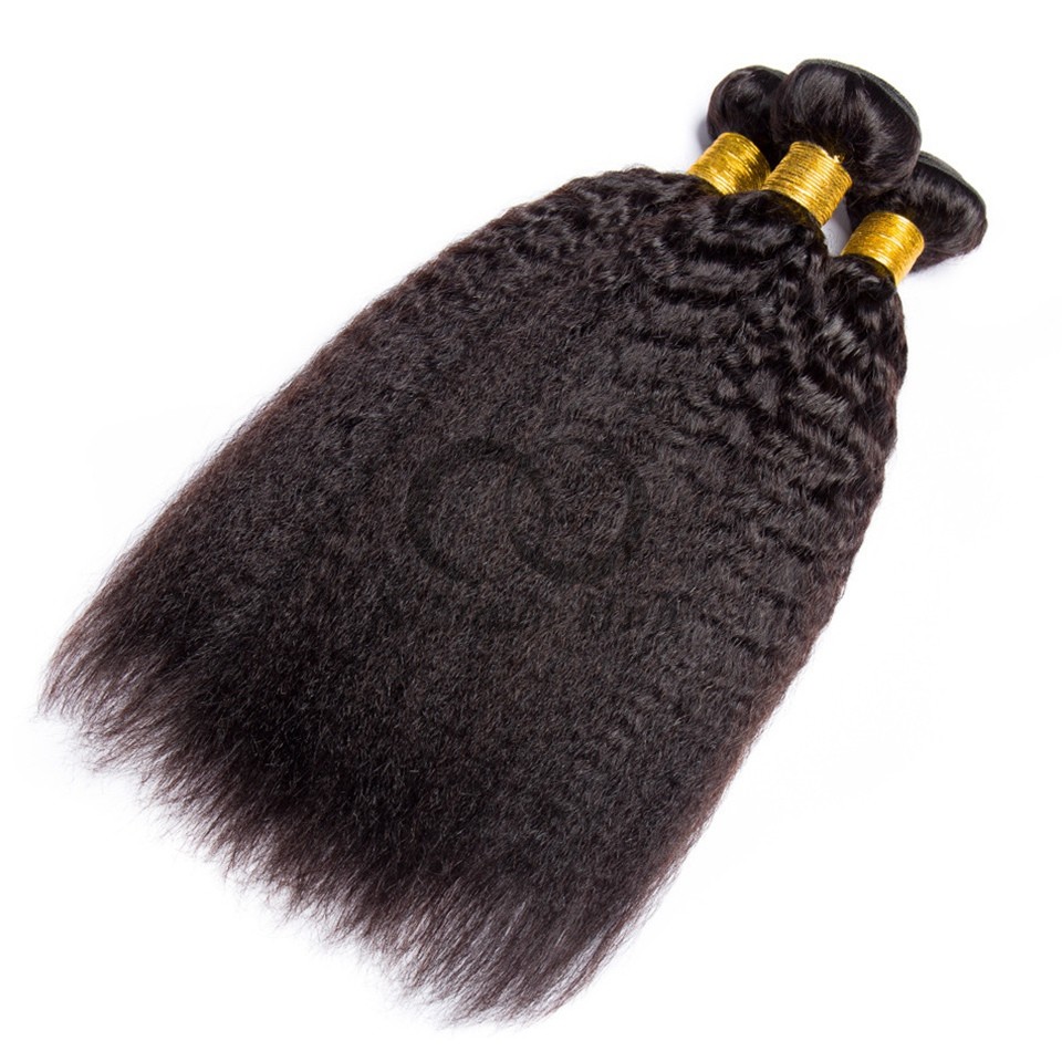 Natural Black Kinky Straight Remy Human Hair Bundles Sew In Weave Bundles Brazilian Bundle Deals