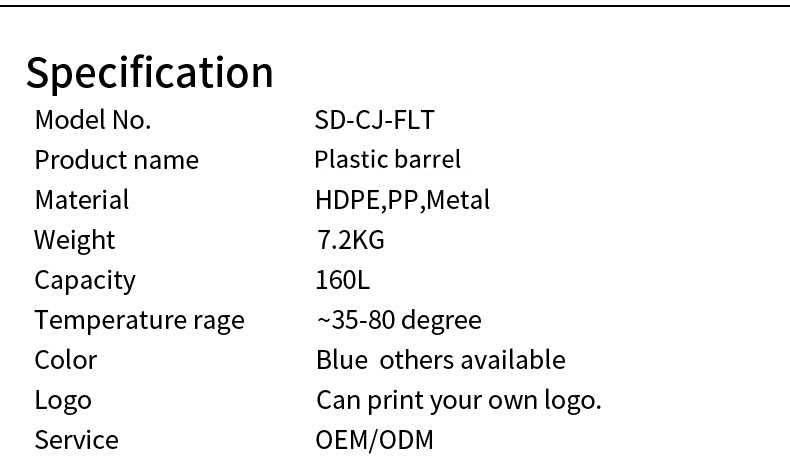 Liquid Transportation Chemical Blue HDPE Plastic Container Drum 160 Litre
