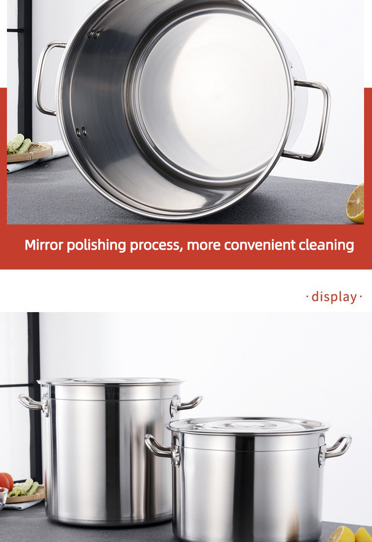 Amazon Hot Selling Flat Bottom Soup Pot Stainless Steel Heavy Duty Cooking Pot 201 Stock Pot With Stainless Steel Lid