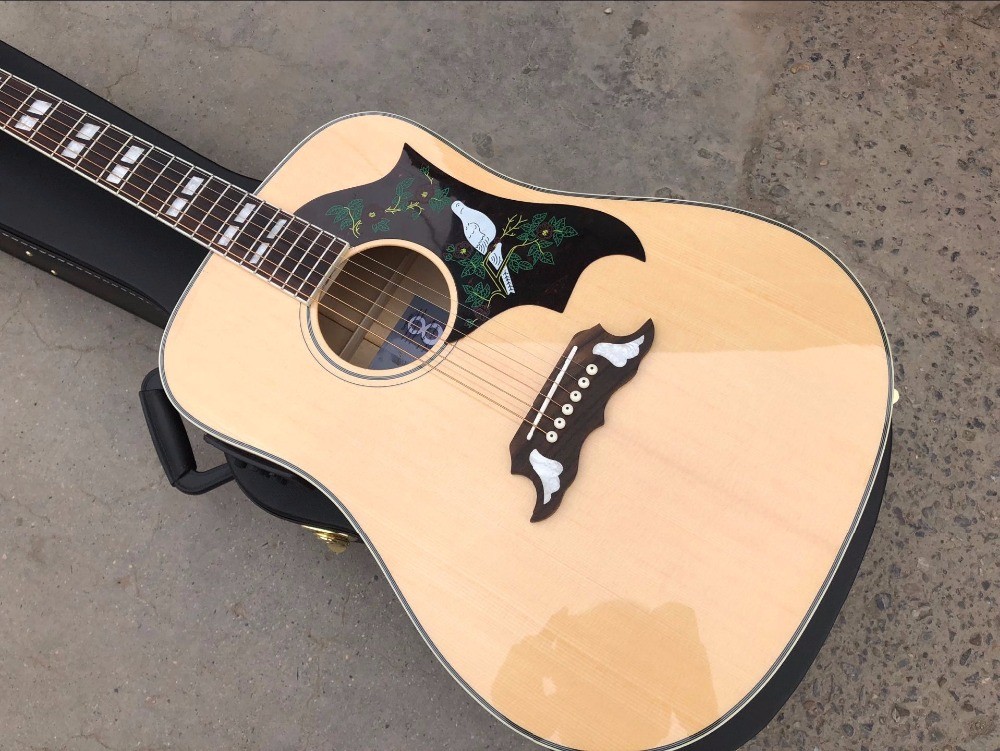 Best quality Dove style solid AAA spruce wood top flame maple back and side acoustic electric Guitar