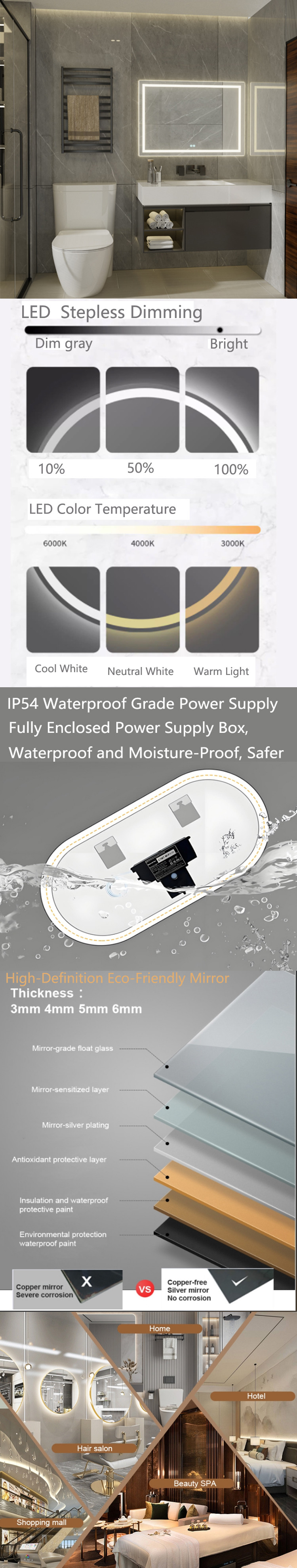 Aluminum Alloy Framed Smart LED Bathroom Mirror With Customizable Styles