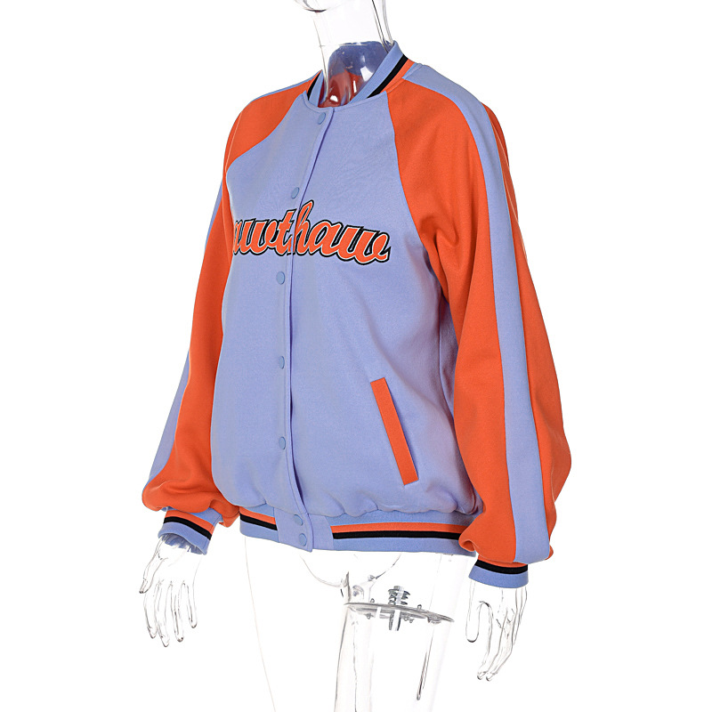 2022 Women Coat Button Pockets Long Sleeve Patchwork Stitching Color Baseball Shirt Streetwear Sweatshirt hoodie