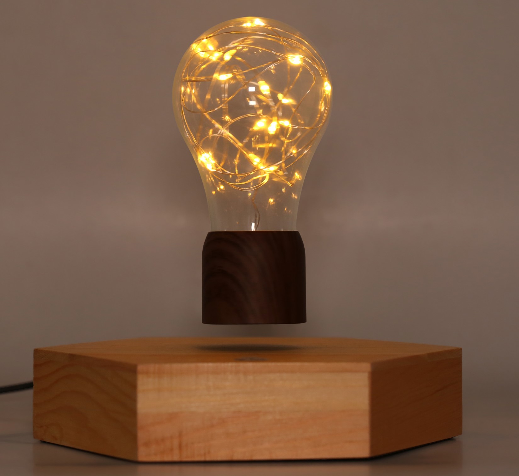 octagon wooden base magnetic levitation floating lamp light bulb for desk decor gift