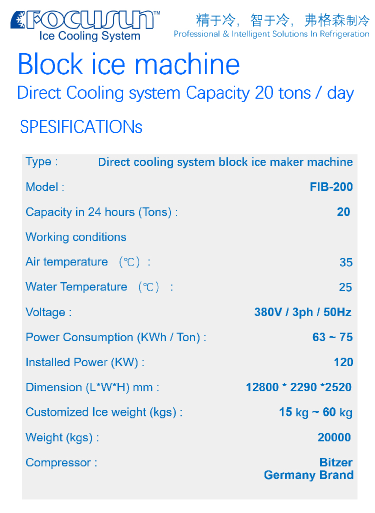 ICE BLOCK 20 tons per day Industrial Direct Cooling system Block Ice Making Machines