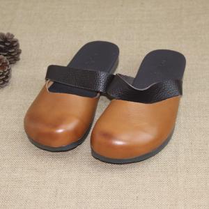 Quality Cow Grain Leather Closed Toe Slippers Slip On Sandals Genuine Leather Shoes wholesale