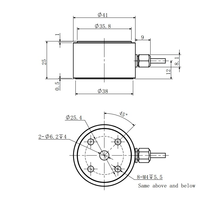 0.1-20kN Column Type Load Cell 15v Strain Gauge Force Sensor