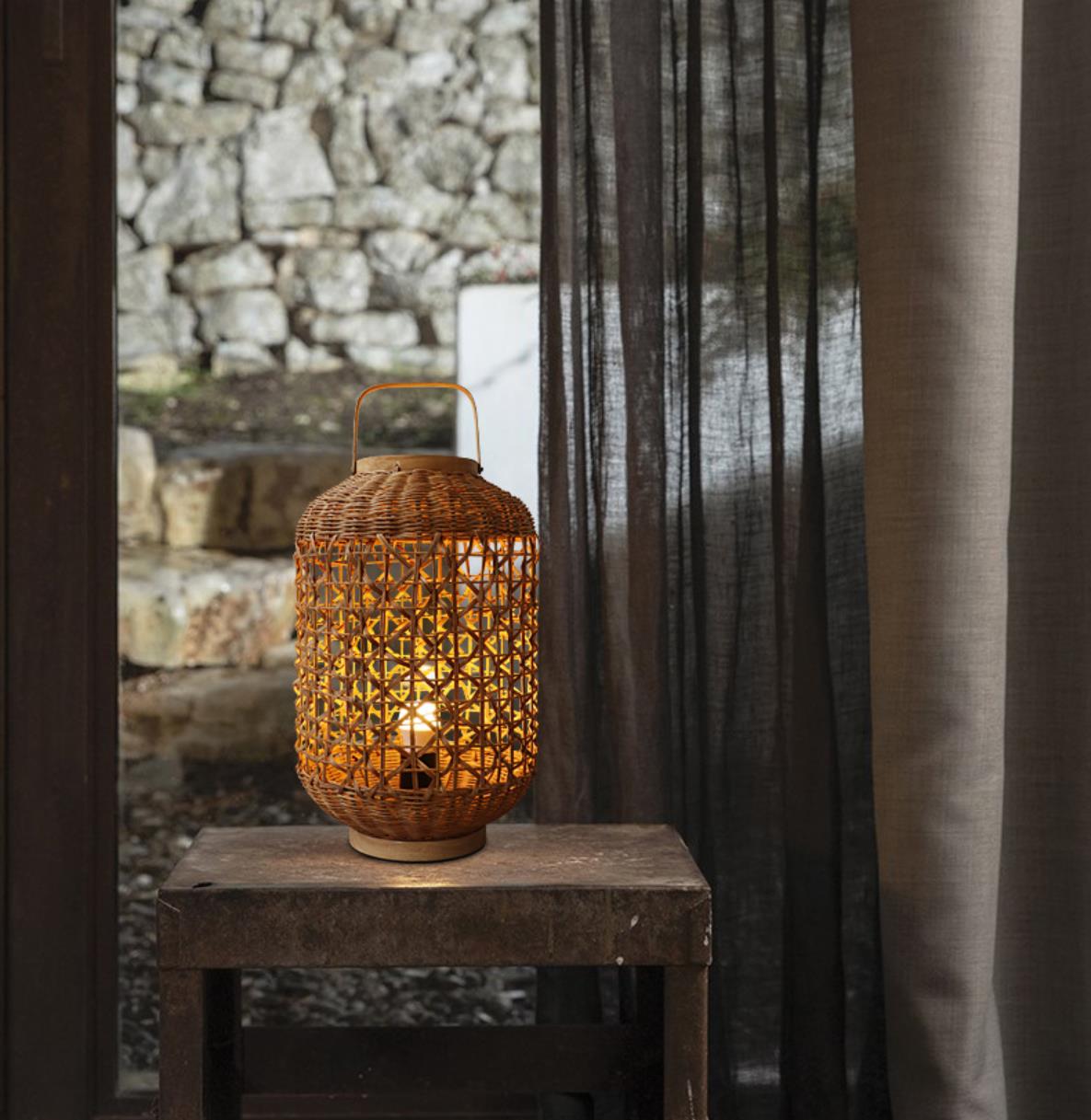 Retro Hemp Rope Rattan Woven Lamp Shade For Living Room Bedroom