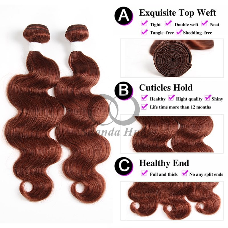 #33 Dark Auburn Body Wave Remy Human Hair Bundles Sew In Weave Bundles Brazilian Bundle Deals