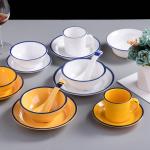Blue Rim Gloss Glaze Porcelain Contemporary Dinnerware Sets LFGB Approved
