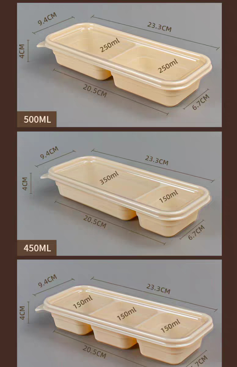 Rectangular Biodegradable Meal Prep Containers 2 Compartment Eco Disposable Bowls