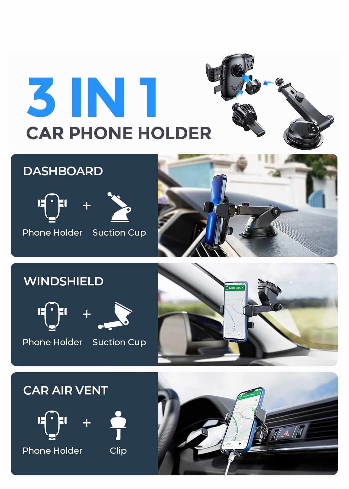 Military Grade Shockproof Car Dashboard Phone Mount 16cm Multifunctional